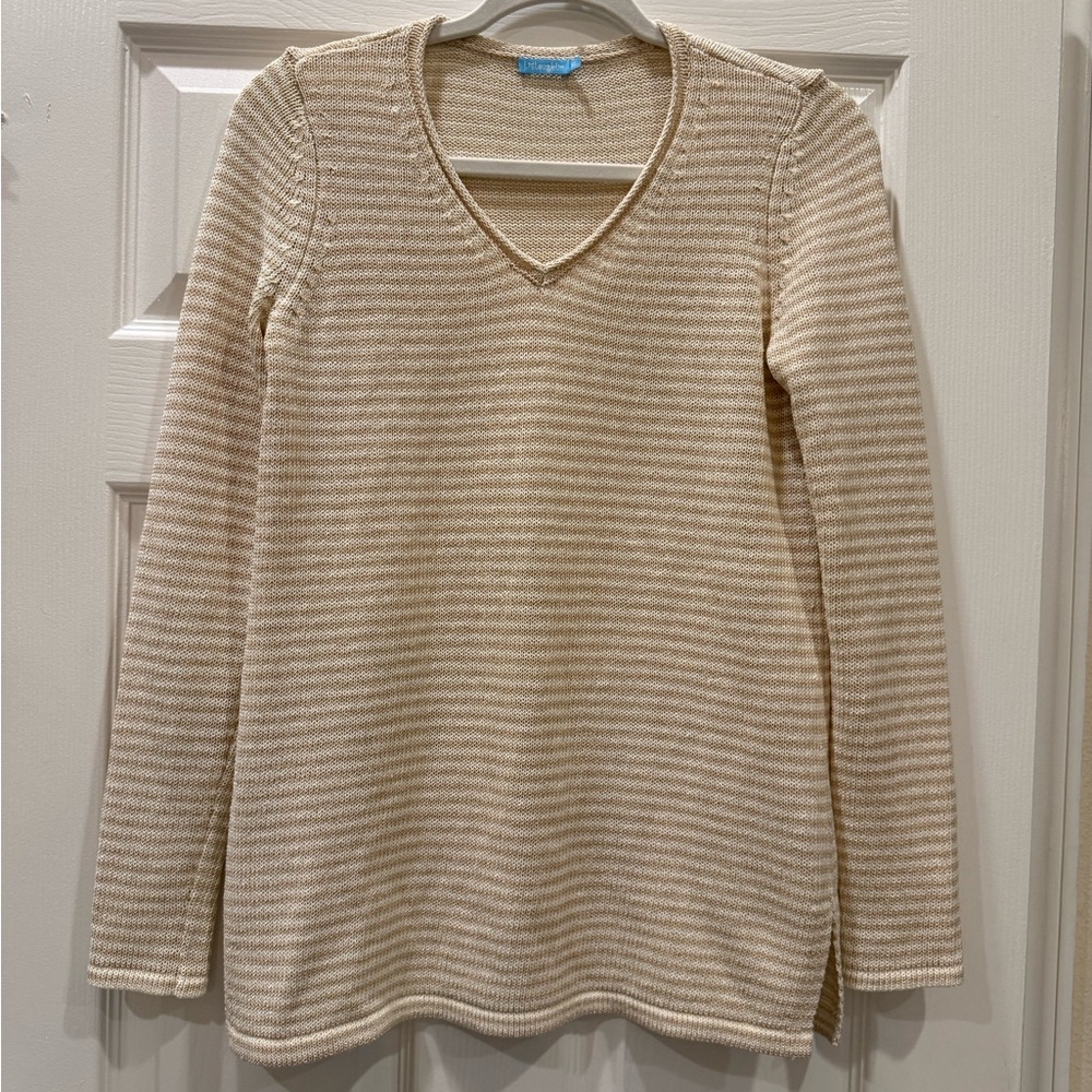 J. McLaughlin Cream and Beige Striped Knit Top
